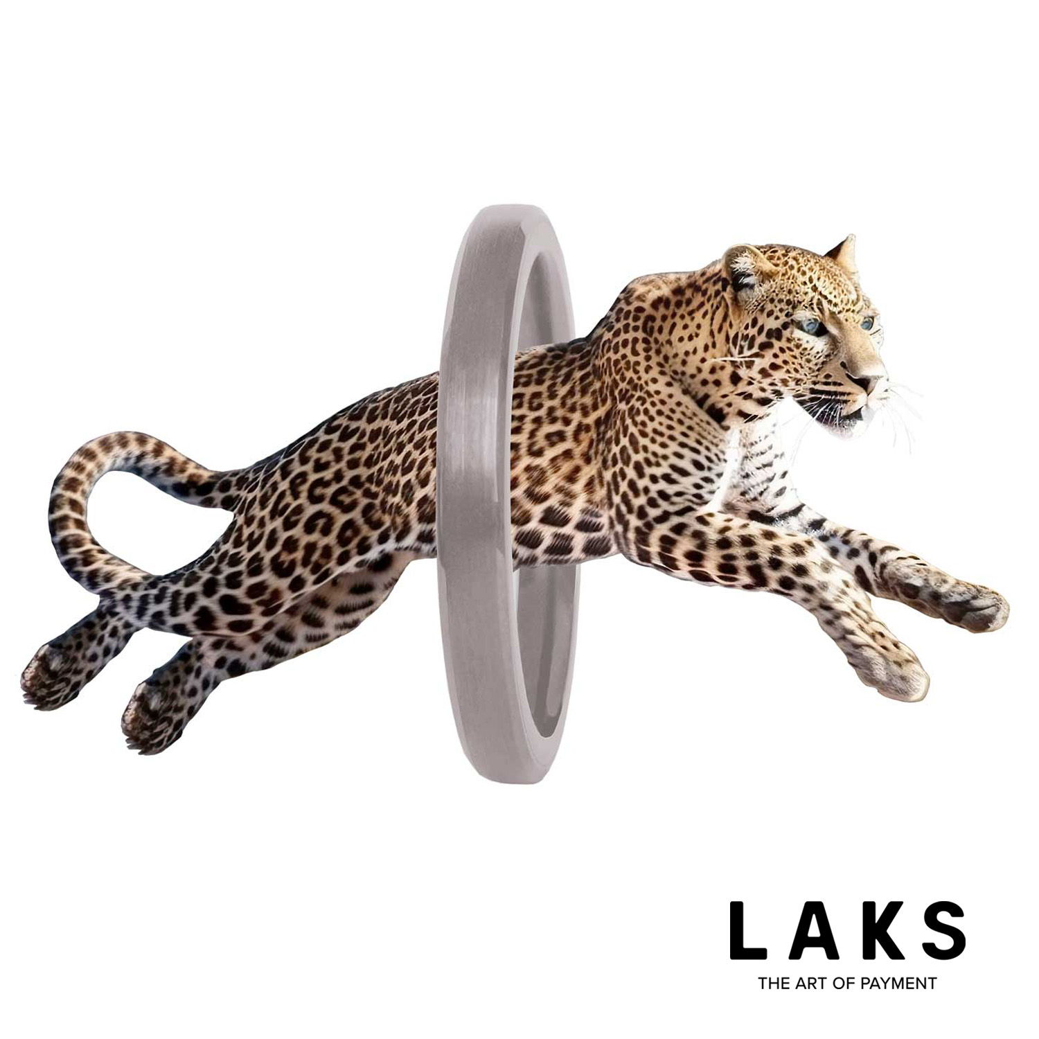 Bezahlring mit durchspringendem Leopart und Schriftzug laks
